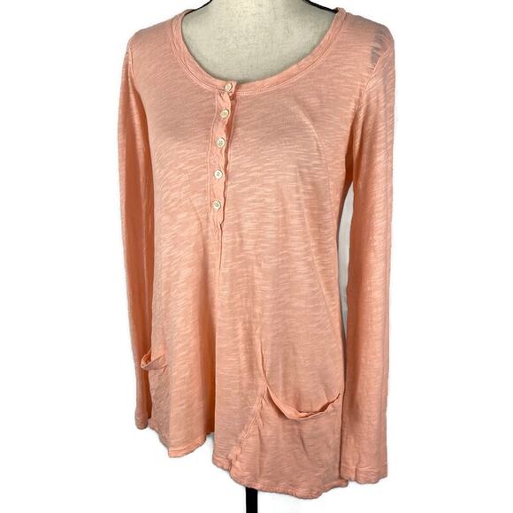 Left of Center Henley Top Anthropologie Button Scoopneck Tunic Pink Womens XS - Picture 5 of 10